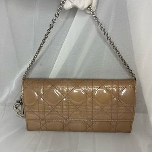 Christian Dior Wallet on Chain Patent Leather Beige/Blush Pink